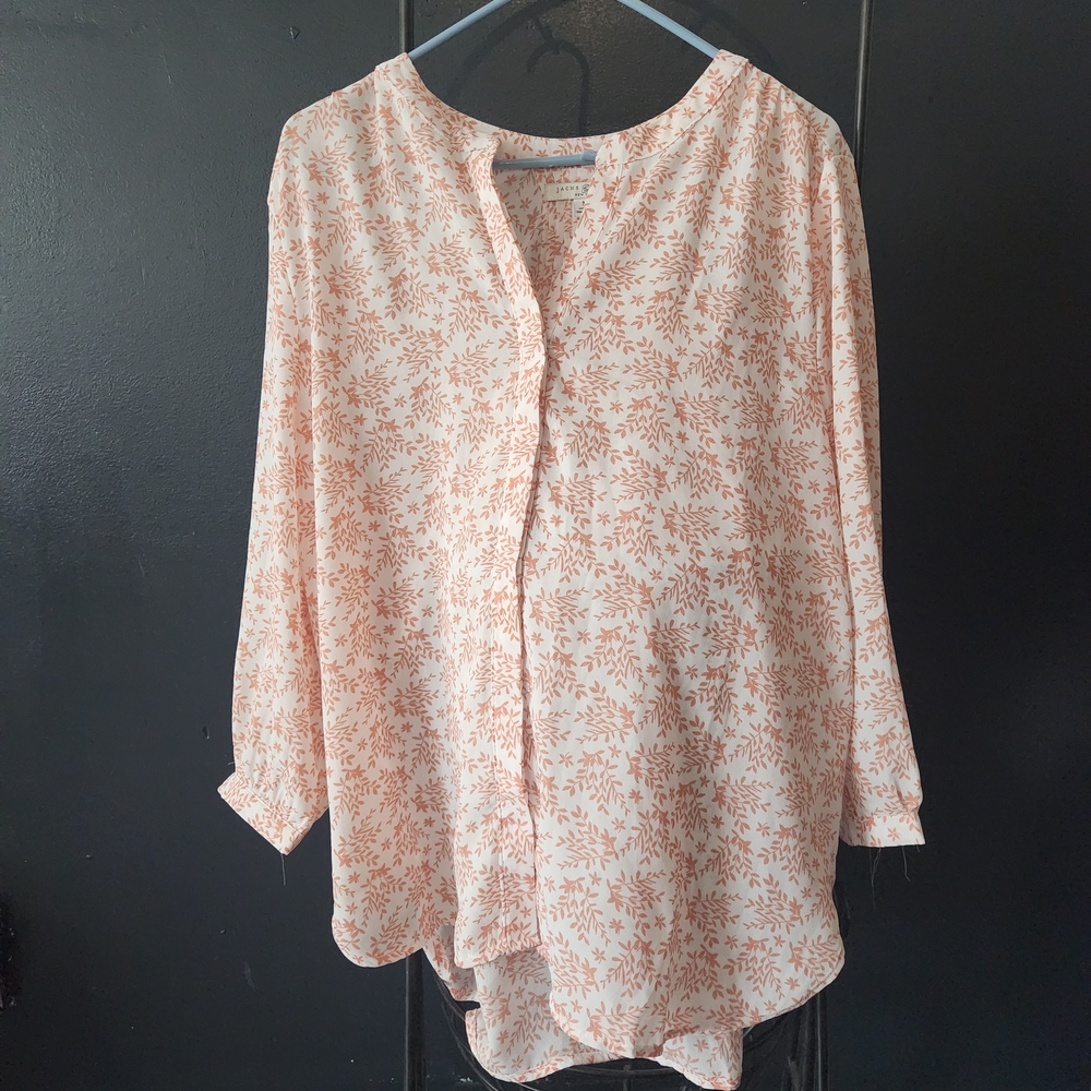 SOLD 10 For $30 Jachs Women's Blouse - Cream and Brown Floral